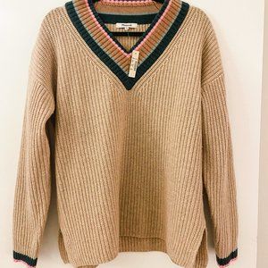 New Tipped Forrest V-neck Small Cream Sweater